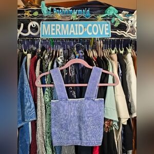 #0448 S/M ZENANA Indigo Blue Ribbed Stone Wash Crop Tank/Built-in Bra 12-19ptp